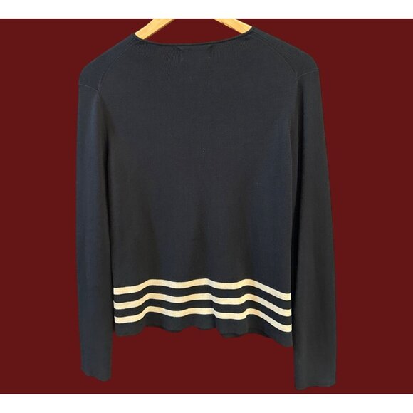 Vintage 90s Rena Rowan Silk Blend Cardigan Black Striped Nautical Preppy Small - Picture 3 of 4